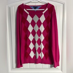 Tommy Hilfiger Fuchsia, grey, red and White‎ Argyle Sweater